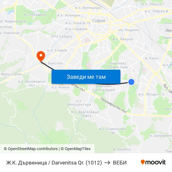 Ж.К. Дървеница / Darvenitsa Qr. (1012) to ВЕБИ map