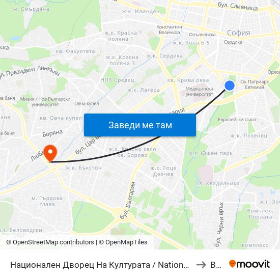 Национален Дворец На Културата / National Palace Of Culture (1139) to ВЕБИ map
