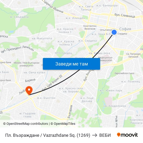 Пл. Възраждане / Vazrazhdane Sq. (1269) to ВЕБИ map