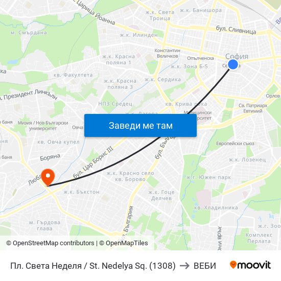 Пл. Света Неделя / St. Nedelya Sq. (1308) to ВЕБИ map