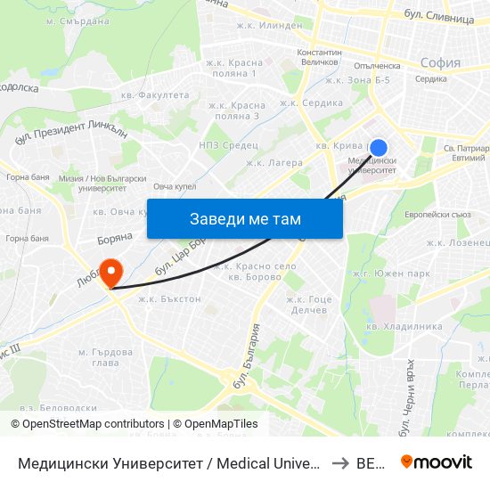 Медицински Университет / Medical University to ВЕБИ map