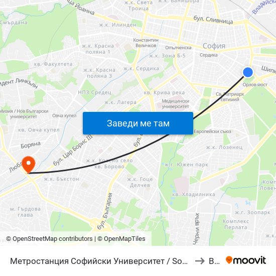 Метростанция Софийски Университет / Sofia University Metro Station (2827) to ВЕБИ map