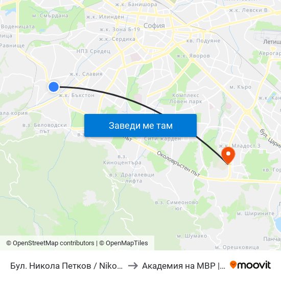 Бул. Никола Петков / Nikola Petkov Blvd. (0347) to Академия на МВР | Police Academy map