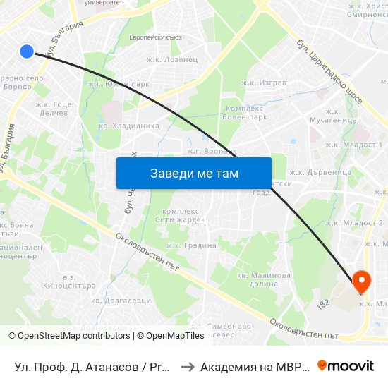 Ул. Проф. Д. Атанасов / Prof. D. Atanasov St. (2134) to Академия на МВР | Police Academy map