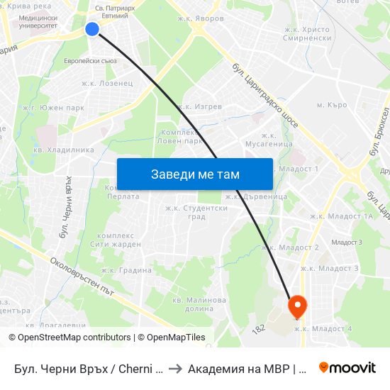 Бул. Черни Връх / Cherni Vrah Blvd. (0398) to Академия на МВР | Police Academy map