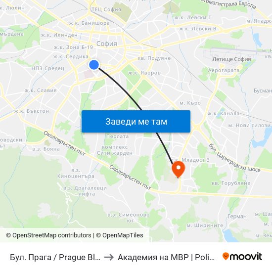 Бул. Прага / Prague Blvd. (0366) to Академия на МВР | Police Academy map