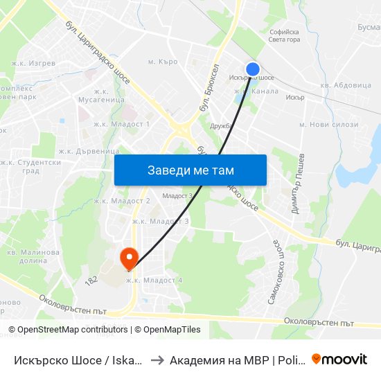 Искърско Шосе / Iskarsko Shosse to Академия на МВР | Police Academy map