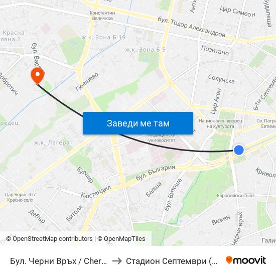 Бул. Черни Връх / Cherni Vrah Blvd. (0401) to Стадион  Септември  (Septemvri Stadium) map