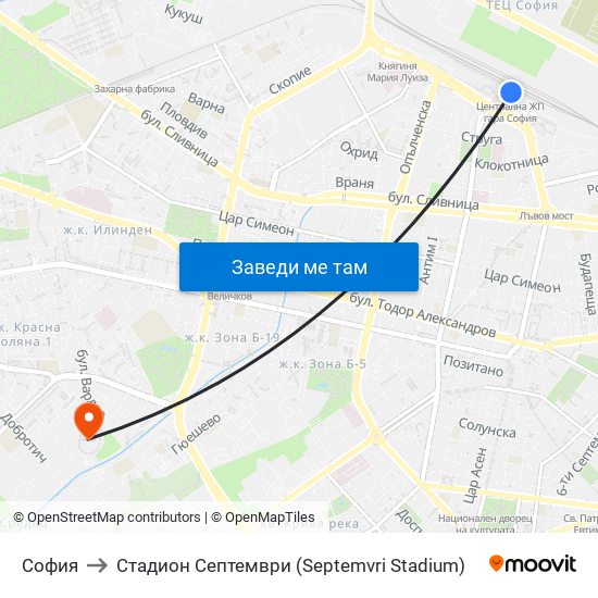 София to Стадион  Септември  (Septemvri Stadium) map