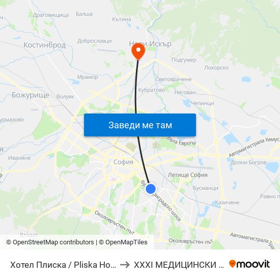 Хотел Плиска / Pliska Hotel (2326) to XXXI МЕДИЦИНСКИ ЦЕНТЪР map