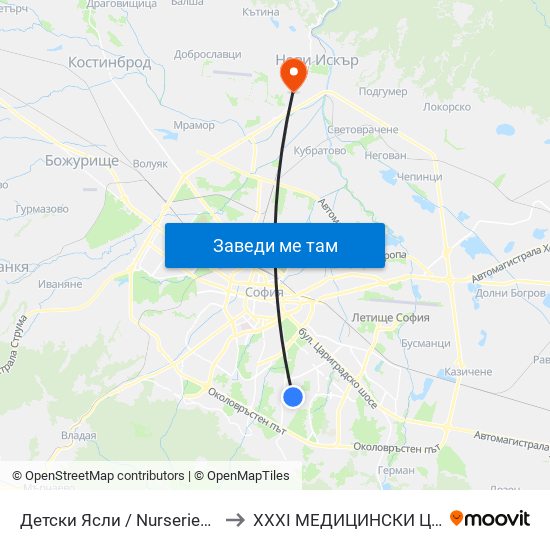 Детски Ясли / Nurseries (0534) to XXXI МЕДИЦИНСКИ ЦЕНТЪР map