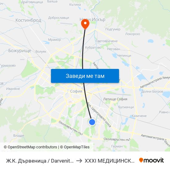 Ж.К. Дървеница / Darvenitsa Qr. (0800) to XXXI МЕДИЦИНСКИ ЦЕНТЪР map