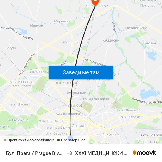 Бул. Прага / Prague Blvd. (0366) to XXXI МЕДИЦИНСКИ ЦЕНТЪР map