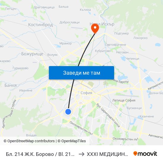 Бл. 214 Ж.К. Борово / Bl. 214, Borovo Qr. (0164) to XXXI МЕДИЦИНСКИ ЦЕНТЪР map