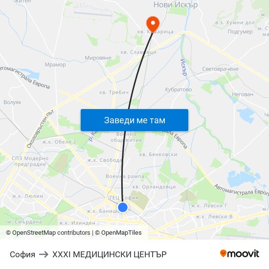 София to XXXI МЕДИЦИНСКИ ЦЕНТЪР map