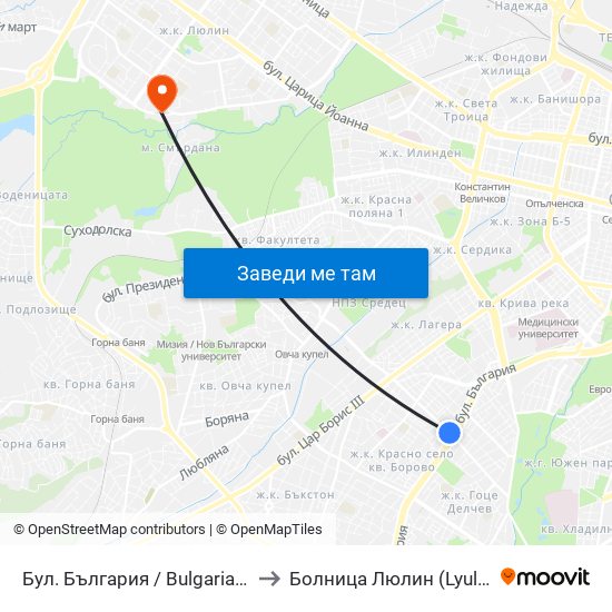 Бул. България / Bulgaria Blvd. (0290) to Болница  Люлин  (Lyulin Hospital) map