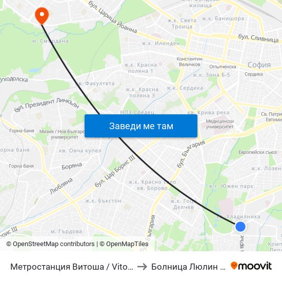 Метростанция Витоша / Vitosha Metro Station (2755) to Болница  Люлин  (Lyulin Hospital) map