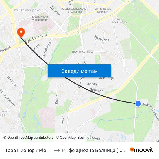 Гара Пионер / Pioneer Station (0465) to Инфекциозна Болница ( СБАЛИПБ проф. И. Киров) map