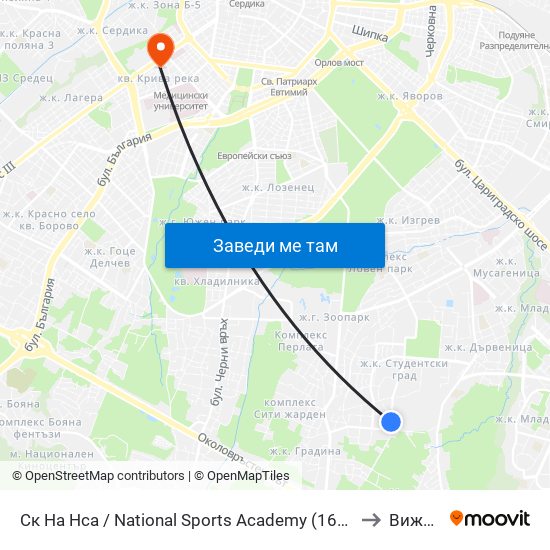 Ск На Нса / National Sports Academy (1609) to Вижън map