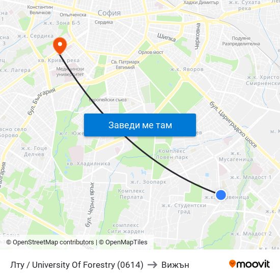 Лту / University Of Forestry (0614) to Вижън map