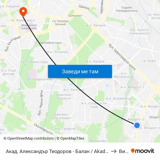 Акад. Александър Теодоров - Балан / Akademik Aleksandar Teodorov - Balan to Вижън map