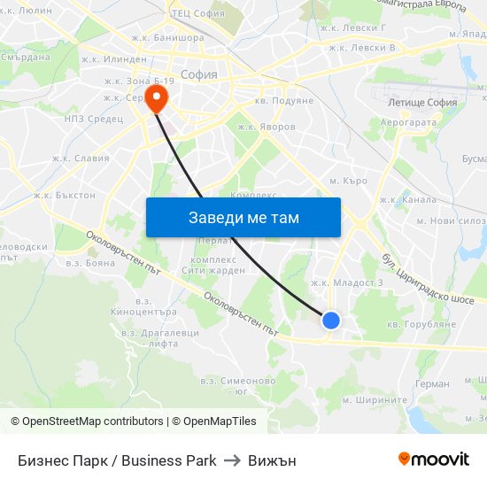 Бизнес Парк / Business Park to Вижън map