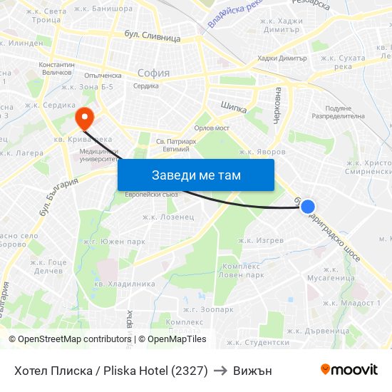 Хотел Плиска / Pliska Hotel (2327) to Вижън map