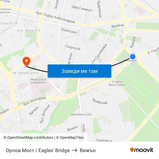 Орлов Мост / Eagles' Bridge to Вижън map