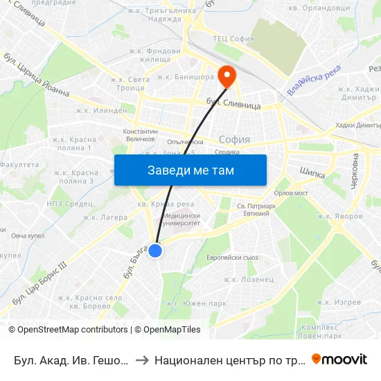 Ⓜ️ Бул. Акад. Ив. Гешов / Ivan Geshov Blvd. (0270) to Национален център по трансфузионна хематология (НЦТХ) map