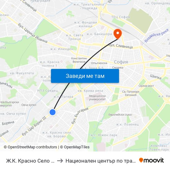 Ж.К. Красно Село / Krasno Selo Qr. (0638) to Национален център по трансфузионна хематология (НЦТХ) map