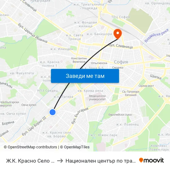 Ⓜ️ Ж.К. Красно Село / Krasno Selo Qr. (0638) to Национален център по трансфузионна хематология (НЦТХ) map