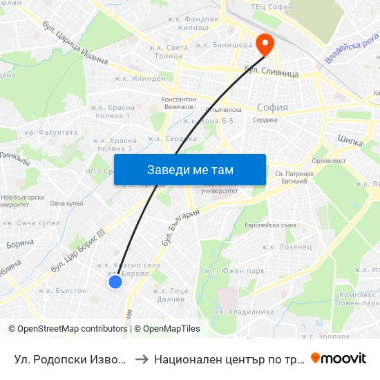 Ул. Родопски Извор / Rodopski Izvor St. (2730) to Национален център по трансфузионна хематология (НЦТХ) map