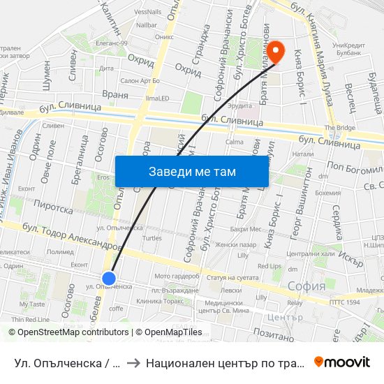 Ул. Опълченска / Opalchenska St. (2085) to Национален център по трансфузионна хематология (НЦТХ) map
