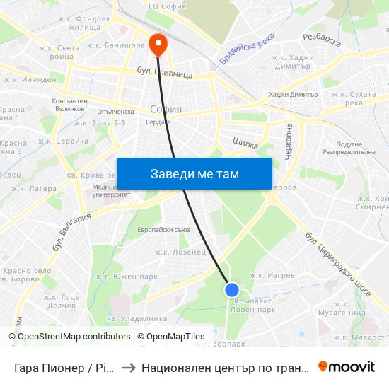 Гара Пионер / Pioneer Station (0465) to Национален център по трансфузионна хематология (НЦТХ) map