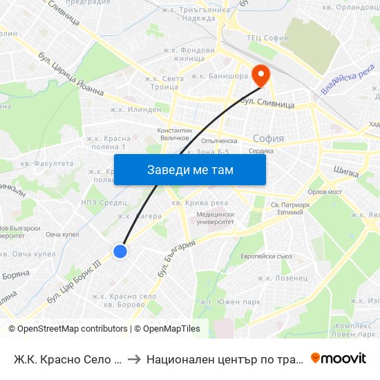 Ж.К. Красно Село / Krasno Selo Qr. (0637) to Национален център по трансфузионна хематология (НЦТХ) map