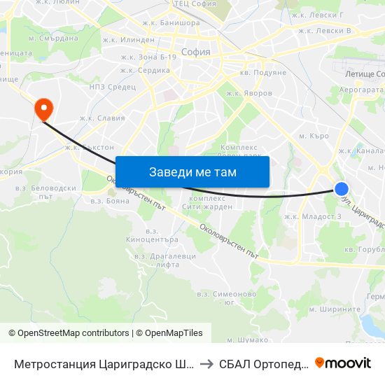 Метростанция Цариградско Шосе / Tsarigradsko Shosse Metro Station (1016) to СБАЛ Oртопедия  Проф. Бойчо Бойчев map