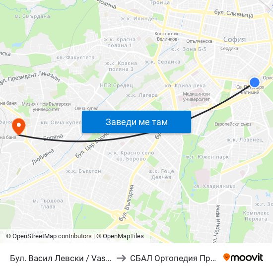 Бул. Васил Левски / Vasil Levski Blvd. (0300) to СБАЛ Oртопедия  Проф. Бойчо Бойчев map