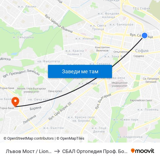 Лъвов Мост / Lions' Bridge to СБАЛ Oртопедия  Проф. Бойчо Бойчев map