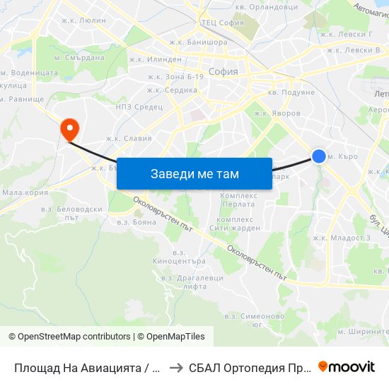 Площад На Авиацията / Aviation Square (1258) to СБАЛ Oртопедия  Проф. Бойчо Бойчев map