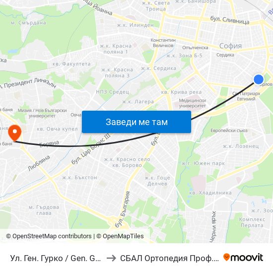 Ул. Ген. Гурко / Gen. Gurko St. (1903) to СБАЛ Oртопедия  Проф. Бойчо Бойчев map