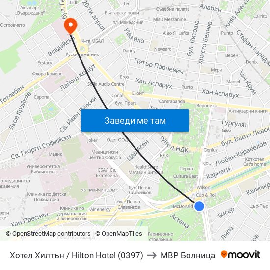 Хотел Хилтън / Hilton Hotel (0397) to МВР Болница map