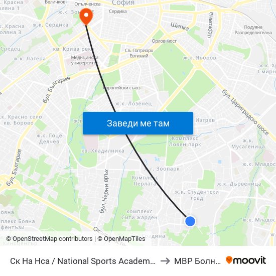 Ск На Нса / National Sports Academy (1609) to МВР Болница map