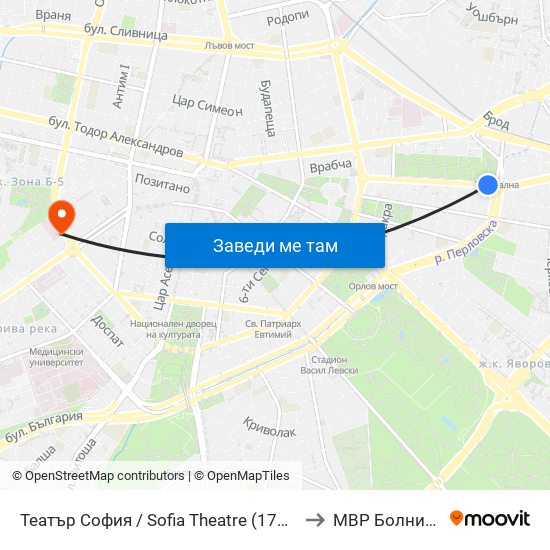 Театър София / Sofia Theatre (1727) to МВР Болница map