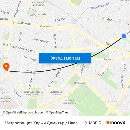Метростанция Хаджи Димитър / Hadzhi Dimitar Metro Station (0303) to МВР Болница map