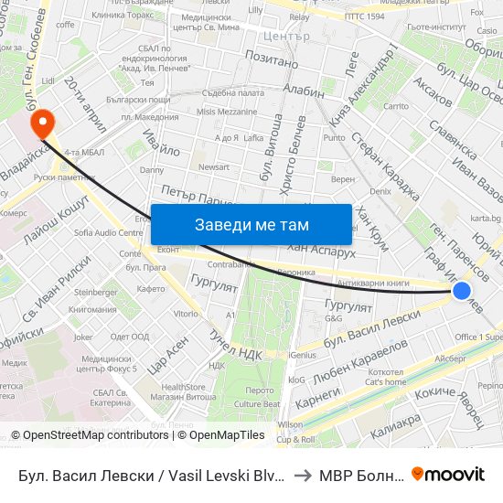 Бул. Васил Левски / Vasil Levski Blvd. (0300) to МВР Болница map