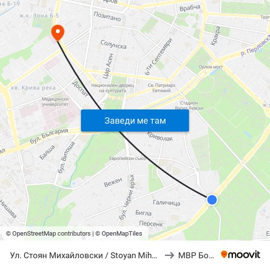 Ул. Стоян Михайловски / Stoyan Mihaylovski St. (2692) to МВР Болница map