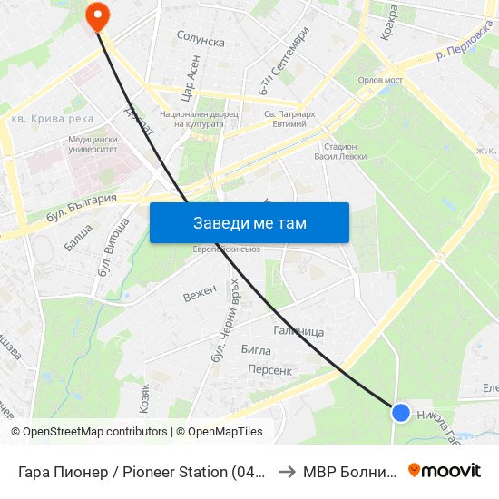 Гара Пионер / Pioneer Station (0465) to МВР Болница map