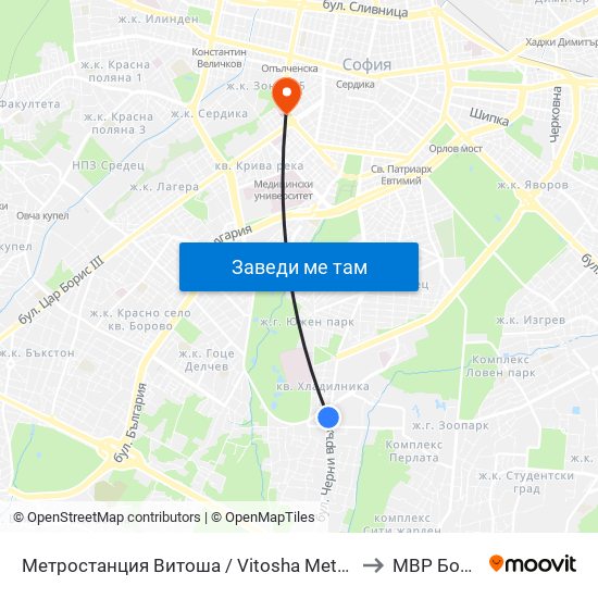 Метростанция Витоша / Vitosha Metro Station (2756) to МВР Болница map