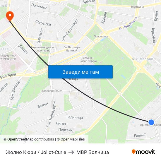 Жолио Кюри / Joliot-Curie to МВР Болница map