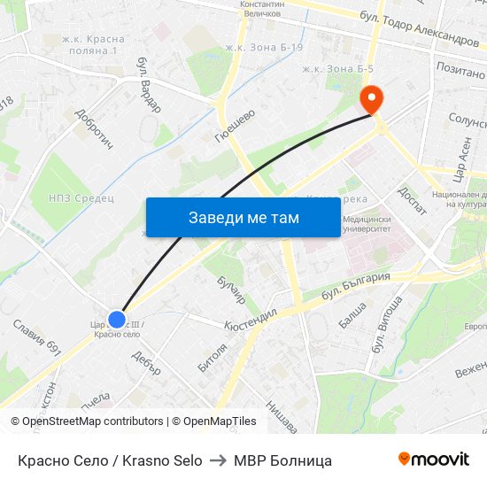 Красно Село / Krasno Selo to МВР Болница map